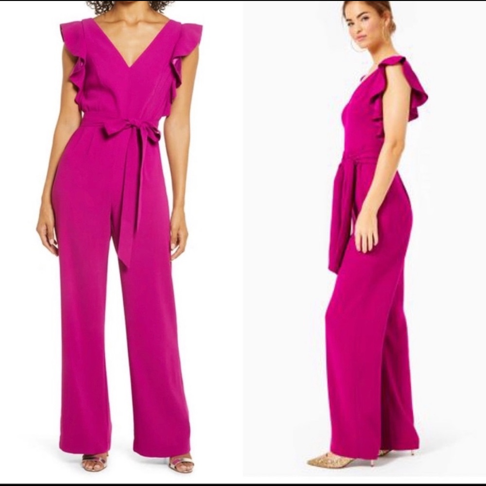 Lilly Pulitzer Kallie Ruffle Jumpsuit In Bordeaux Berry $228 NWT size 8 FINAL